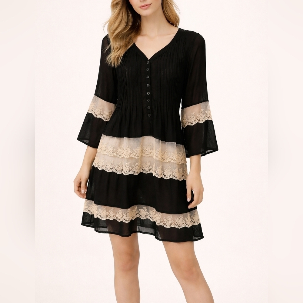 HAZEL Black Antique Lace Trendy Sheer Boho Goth Dress